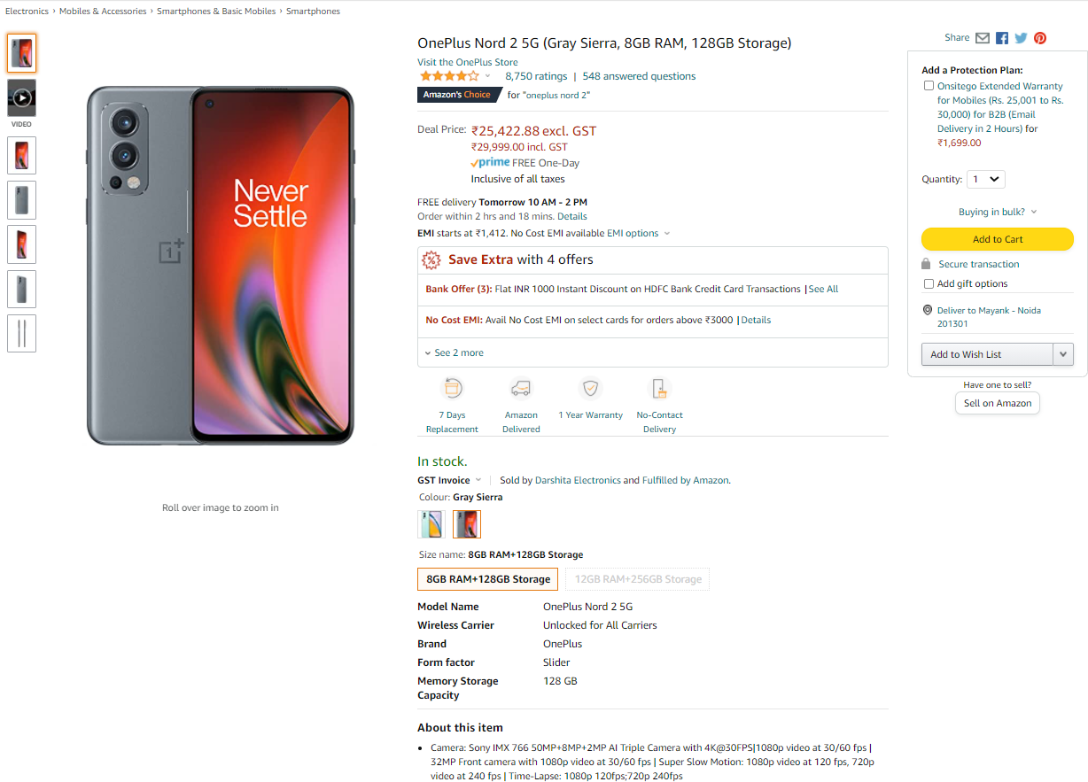 Product Listing on Amazon India
